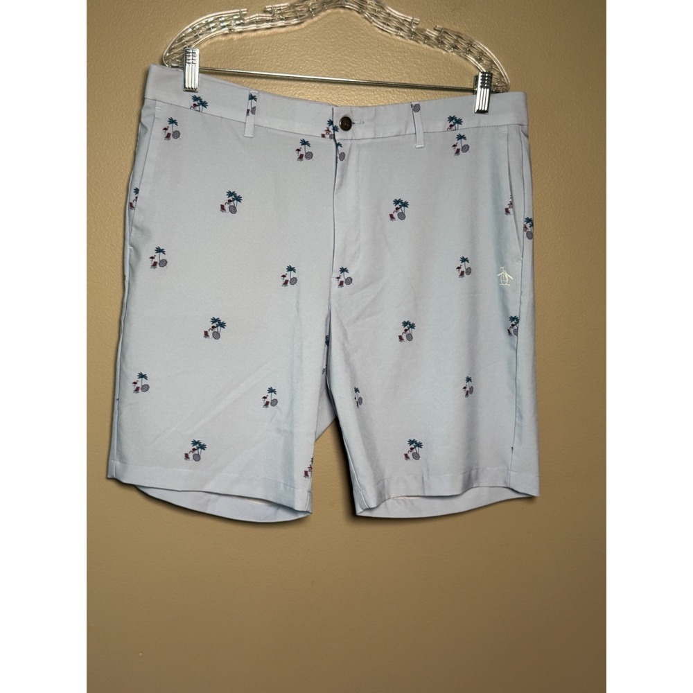 Original Penguin Men's Blue Tropical Flamingo Palm Tree Golf Shorts Size 36